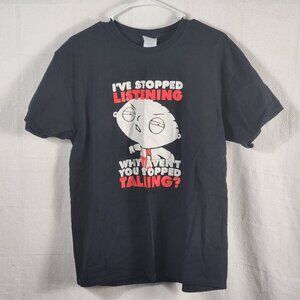 Gildan Cotton Black Red White Family Guy Stewie I've Stopped Listening SS Tee L